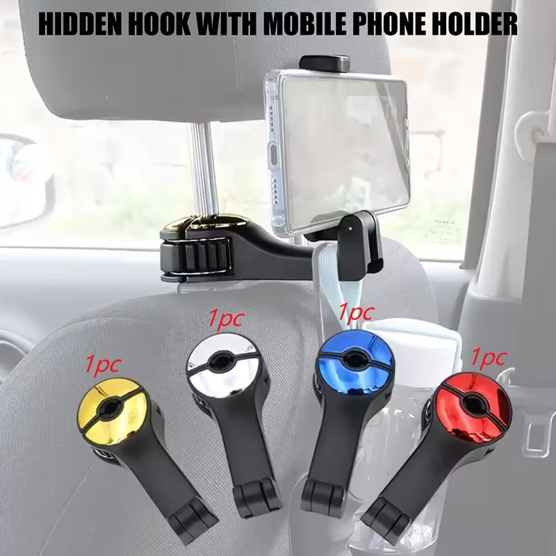 2-Pack Car Seat Hooks with Phone Holder – Universal Backseat Organizer & Storage Hanger for Bags, Wallets & More