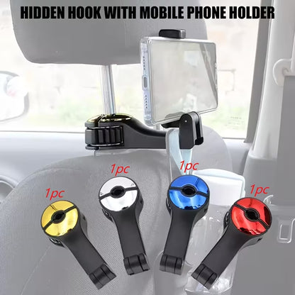 2-Pack Car Seat Hooks with Phone Holder – Universal Backseat Organizer & Storage Hanger for Bags, Wallets & More