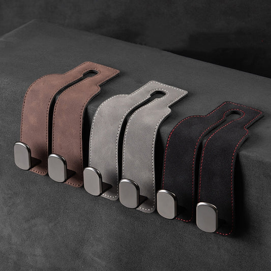 2 in 1 Universal (Two Pcs) Car Phone Holder Headrest Hooks Hanger Clip for Rear Seater Suede Double Hook Storage Auto Interior Accessories