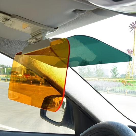 Dual purpose daytime and nighttime anti glare car sun visor with adjustable sun visor extender