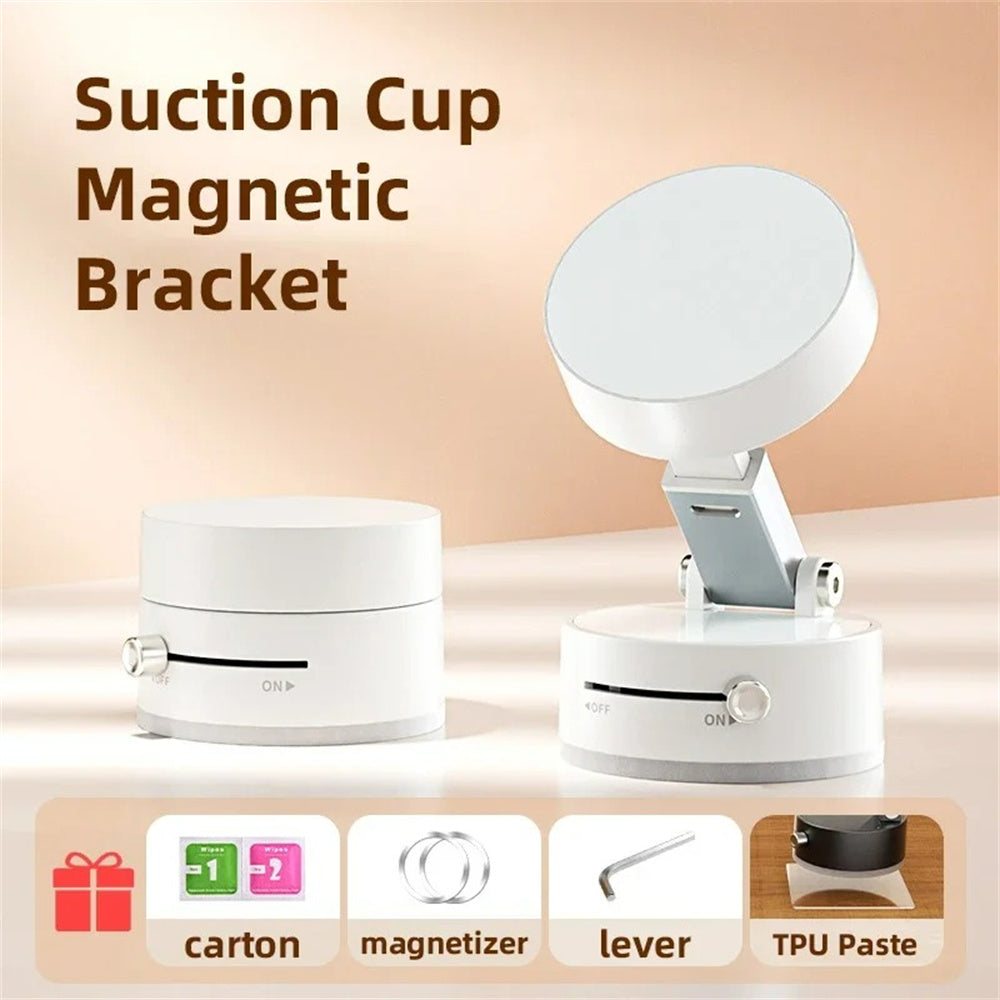 “Magnetic Phone Holder with Vacuum Grip — Zero Wobble, Full 360° Control.”
