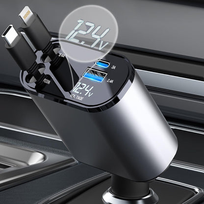 Fast Car Charger With Retractable Cables 4-in-1