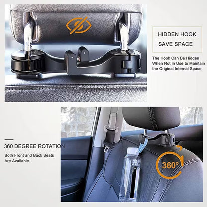 2-Pack Car Seat Hooks with Phone Holder – Universal Backseat Organizer & Storage Hanger for Bags, Wallets & More