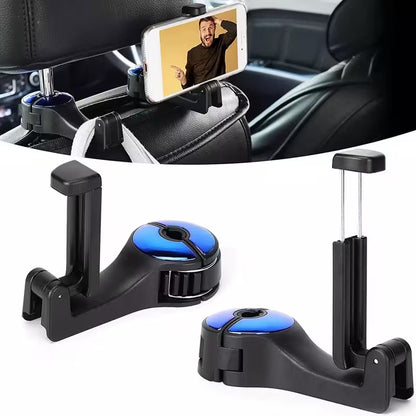 2-Pack Car Seat Hooks with Phone Holder – Universal Backseat Organizer & Storage Hanger for Bags, Wallets & More