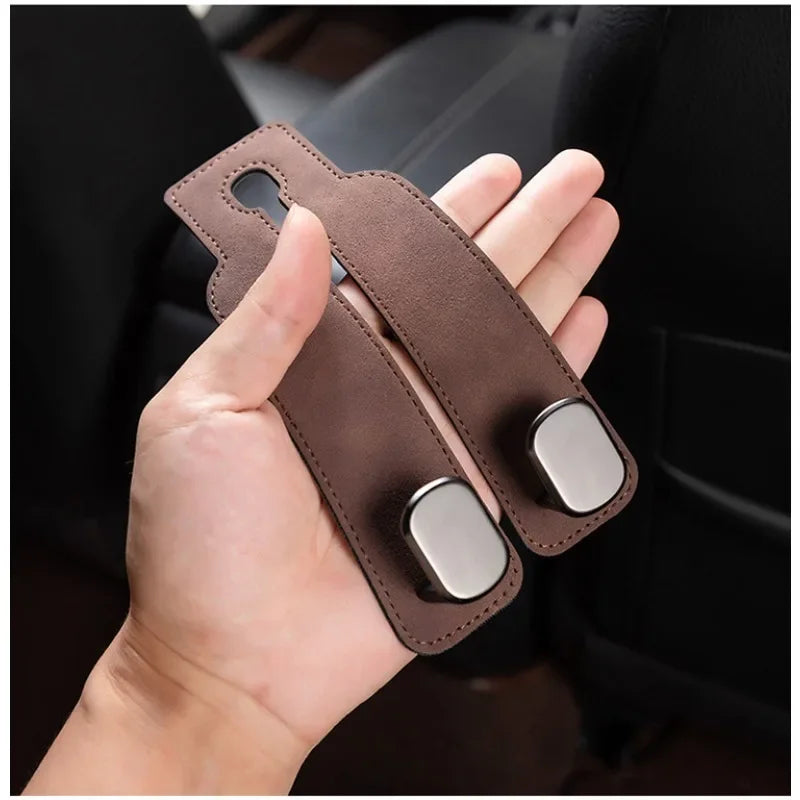 2 in 1 Universal (Two Pcs) Car Phone Holder Headrest Hooks Hanger Clip for Rear Seater Suede Double Hook Storage Auto Interior Accessories