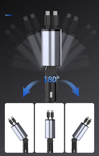 Fast Car Charger With Retractable Cables 4-in-1