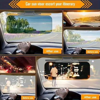 Dual purpose daytime and nighttime anti glare car sun visor with adjustable sun visor extender