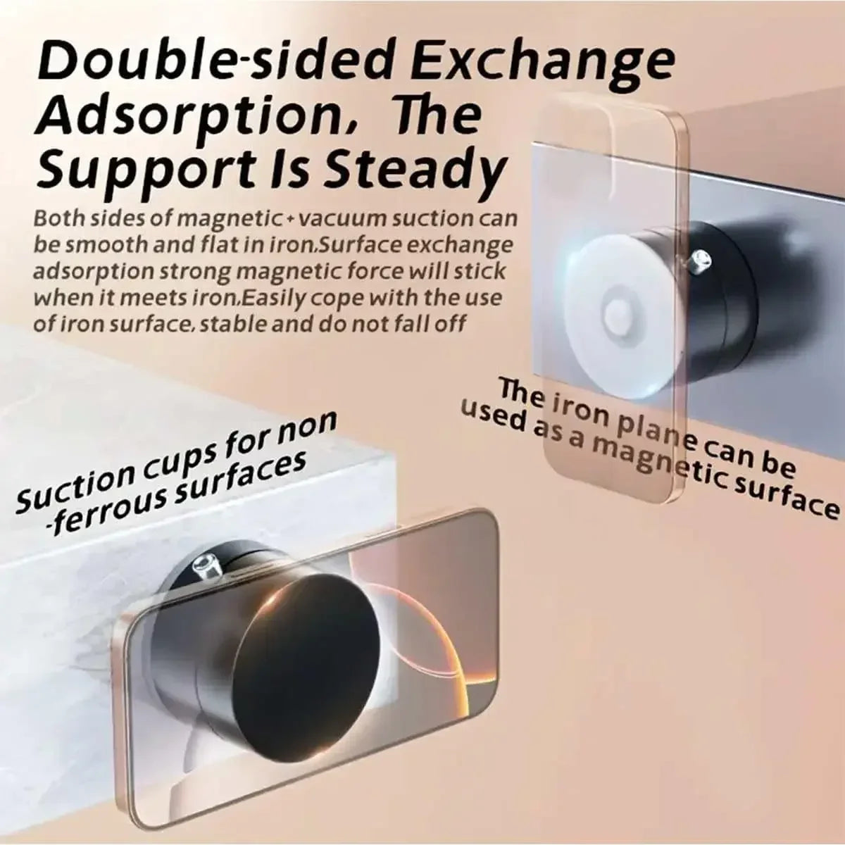 “Magnetic Phone Holder with Vacuum Grip — Zero Wobble, Full 360° Control.”