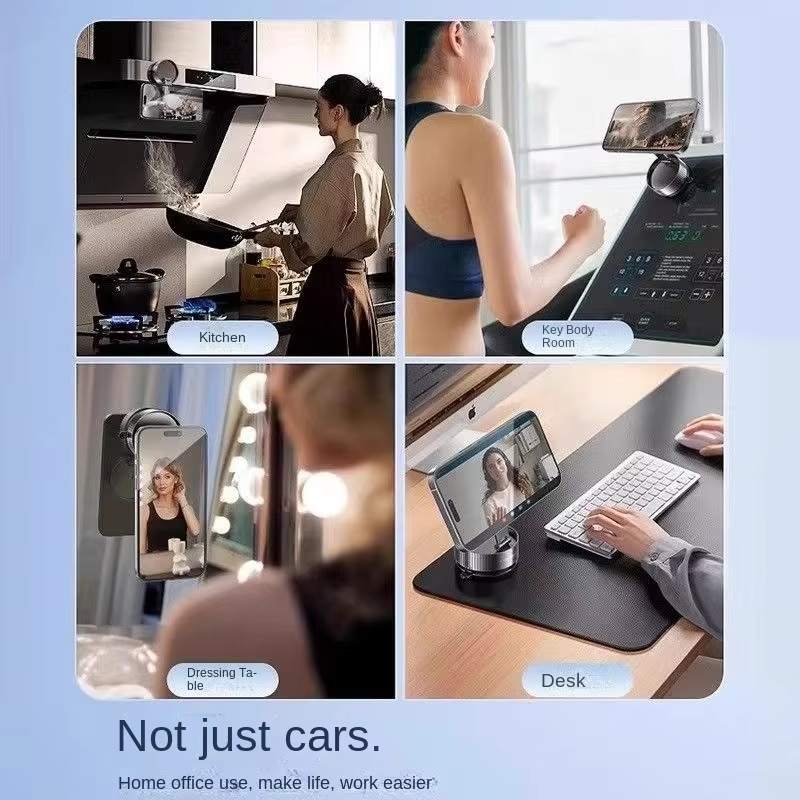 “Magnetic Phone Holder with Vacuum Grip — Zero Wobble, Full 360° Control.”