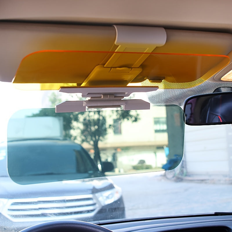 Dual purpose daytime and nighttime anti glare car sun visor with adjustable sun visor extender