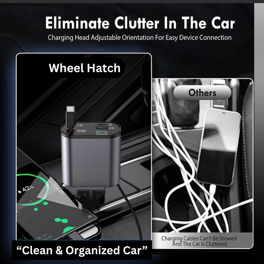 Fast Car Charger With Retractable Cables 4-in-1