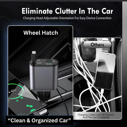 Fast Car Charger With Retractable Cables 4-in-1