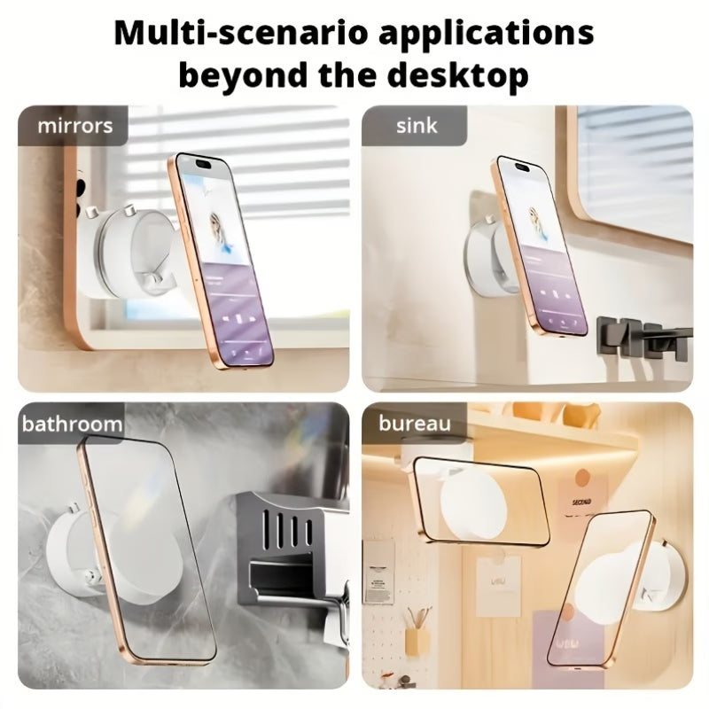 “Magnetic Phone Holder with Vacuum Grip — Zero Wobble, Full 360° Control.”